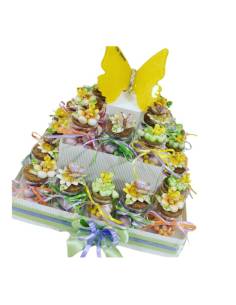 Torta portaconfetti animaletti con vasetti e farfalla Gai Mattiolo centrale