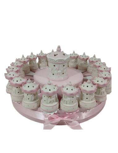 Torta bomboniere Battesimo bimba giostra cavallucci ceramica