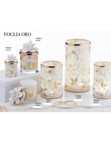 Candele bomboniere e lampade foglia oro bianche Pienne