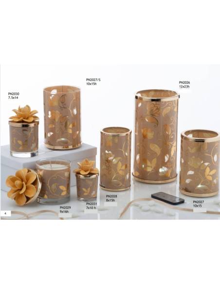 Candele bomboniere e lampade foglia oro nocciola Pienne