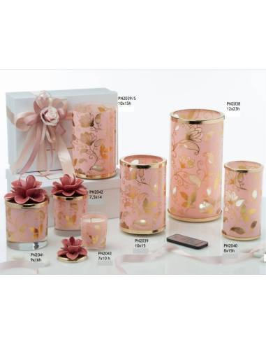 Candele bomboniere e lampade foglia oro rosa Pienne