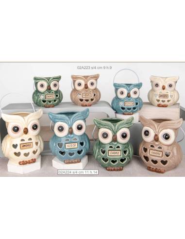 Bomboniere portacandele in ceramica gufo con candele profumate