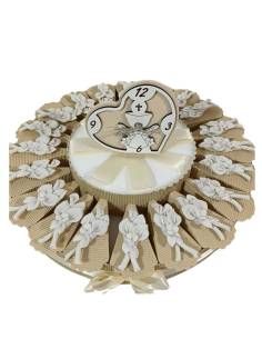 Torta di bomboniere Comunione fiori porcellana bianca