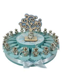 Bomboniere nascita orsetti argentati torta portaconfetti offerta