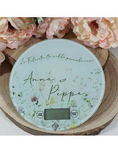 Bomboniere matrimonio utili bilancia per alimenti fiori di campo