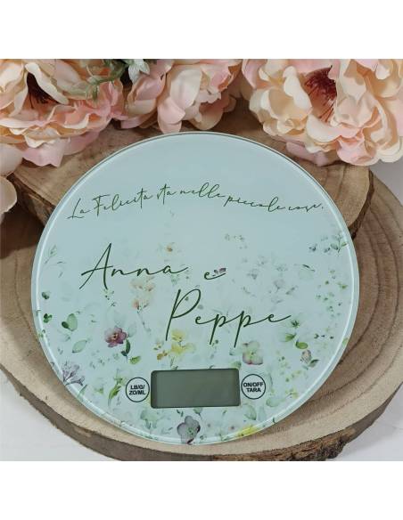 Bomboniere matrimonio utili bilancia per alimenti fiori di campo