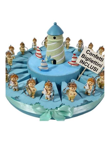 Torta bomboniera bambino surf portachiavi con faro salvadanaio