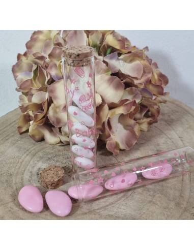 Portaconfetti nascita bimba provette in vetro stampate rosa