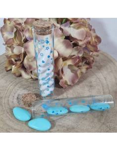 Portaconfetti nascita bimbo provette in vetro stampate celeste