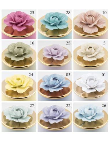 Candele bomboniere vasetto in ceramica con fiore in tinta