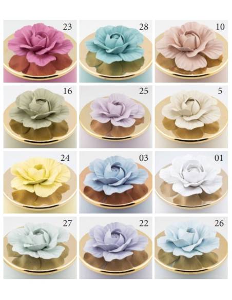 Candele bomboniere vasetto in ceramica con fiore in tinta