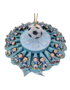 Torta bomboniera portaconfetti compleanno nascita comunione con bambino che gioca a calcio