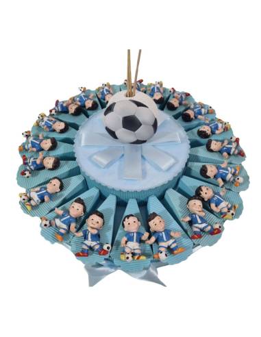 Torta bomboniera portaconfetti compleanno nascita comunione con bambino che gioca a calcio
