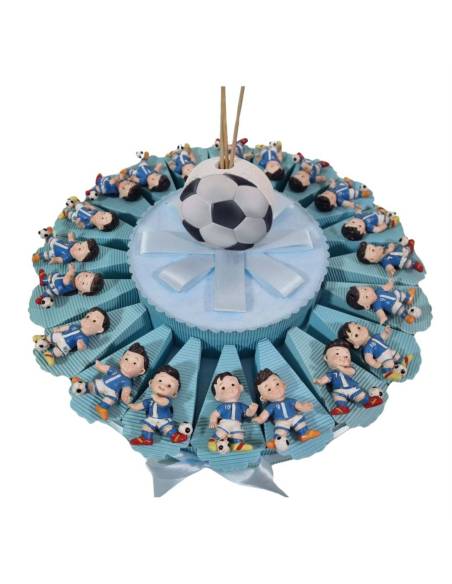 Torta bomboniera portaconfetti compleanno nascita comunione con bambino che gioca a calcio