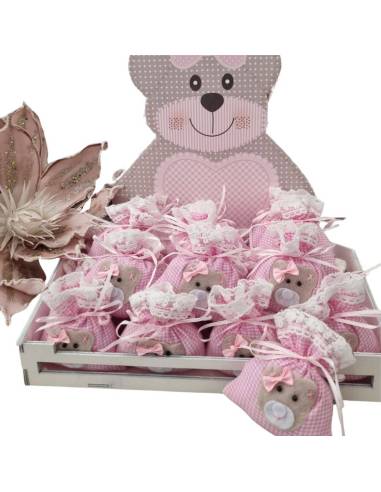 Sacchetti Battesimo bimba orsetti con cestino