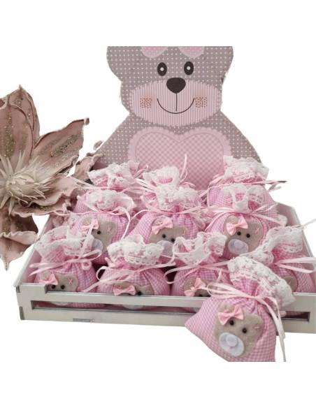 Sacchetti Battesimo bimba orsetti con cestino