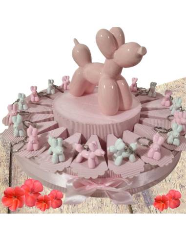 Bomboniere cagnolini balloon rosa portachiavi torta portaconfetti