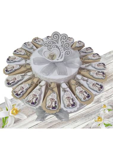 Torta bomboniere Comunione portachiavi calice legno