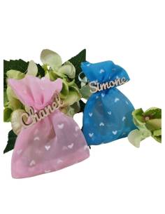Sacchetti portaconfetti Battesimo personalizzati con nome organza