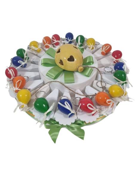 Bomboniere a torta di compleanno palloncini portachiavi colorati