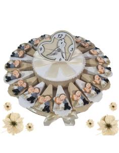 Bomboniere a torta di matrimonio calamite con orologio sposi