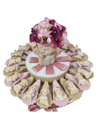 Torta Bomboniere Comunione bambina calamite con vasetto centrale