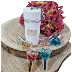 Mini profumi Bomboniere rosa di cristallo con astuccio portachiavi