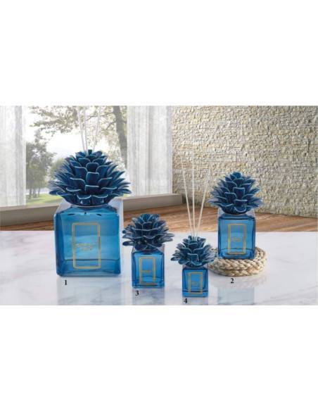 Profumatore ambiente Melaverde bomboniere fiore blu in ceramica