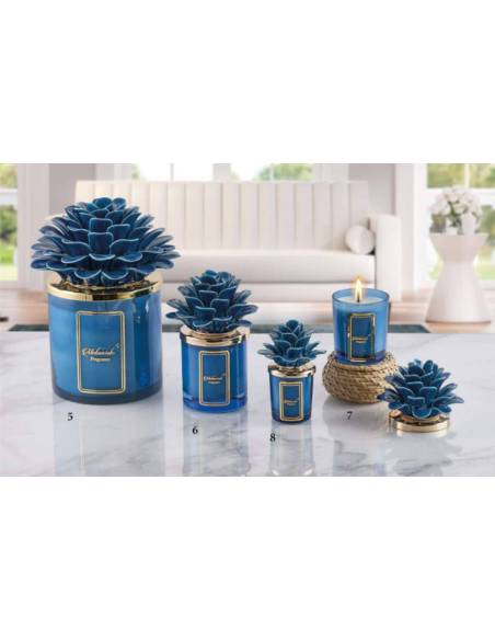 Candele profumate particolari bomboniere Melaverde fiore in ceramica blu