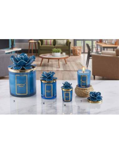 Candele Melaverde bomboniere shop online fiore blu in ceramica