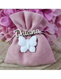 Sacchetti confetti Battesimo bimba farfalla gessetto e nome