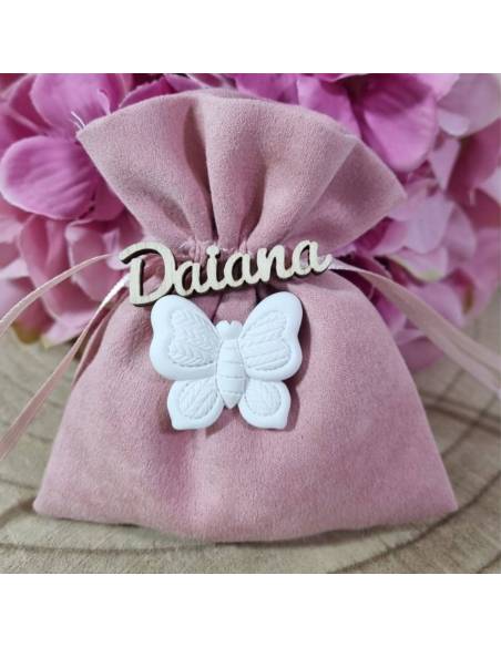 Sacchetti confetti Battesimo bimba farfalla gessetto e nome
