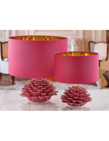 Lampada da tavolo Melaverde bomboniere fiore fucsia in ceramica
