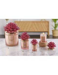 Candela profumata in vetro bomboniere Melaverde fiore ceramica fucsia