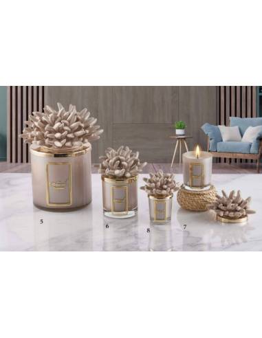 Candele profumate particolari Melaverde bomboniere in ceramica corallo tortora