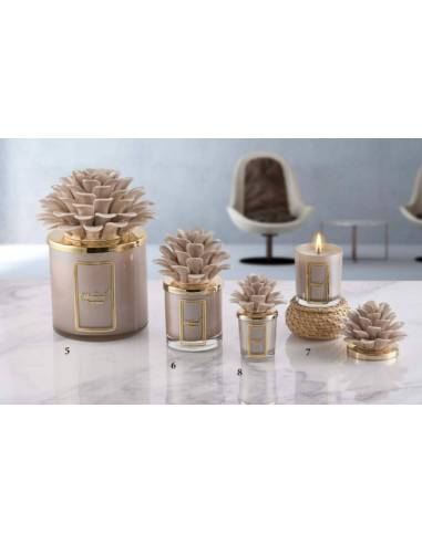 Candele in vetro profumate fiore tortora in ceramica bomboniere Melaverde