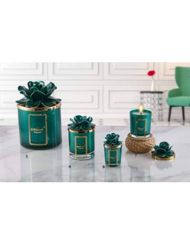 Candele profumate in vetro Melaverde fiore in ceramica verde