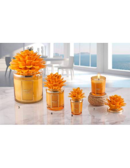 Bomboniere Melaverde candele profumate pianta fiore arancione in ceramica