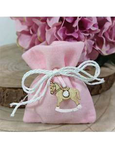 Sacchetti confetti nascita bimba cavalluccio a dondolo