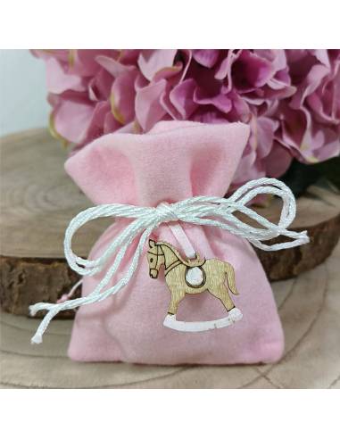 Sacchetti confetti nascita bimba cavalluccio a dondolo
