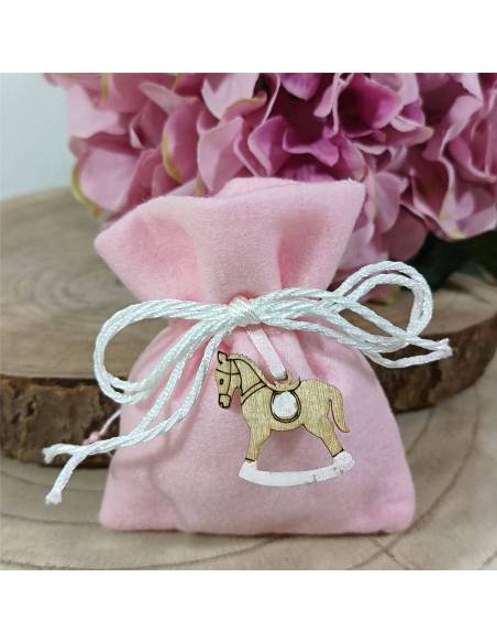 Sacchetti confetti nascita bimba cavalluccio a dondolo