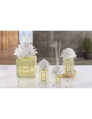 Profumatore ambiente bomboniere Melaverde pianta fiore in ceramica bianca