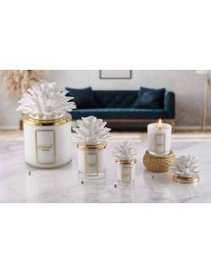 Candele profumate in vetro Melaverde bomboniere pianta fiore in ceramica bianca