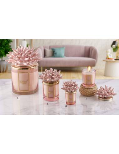Candele profumate bomboniere tema mare Melaverde corallo rosa in ceramica