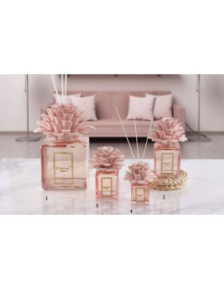 Profumatori ambiente Melaverde bomboniere tema floreale pianta fiore in ceramica rosa