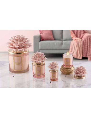 Bomboniere candele profumate Melaverde fiore pianta ceramica rosa offerte online