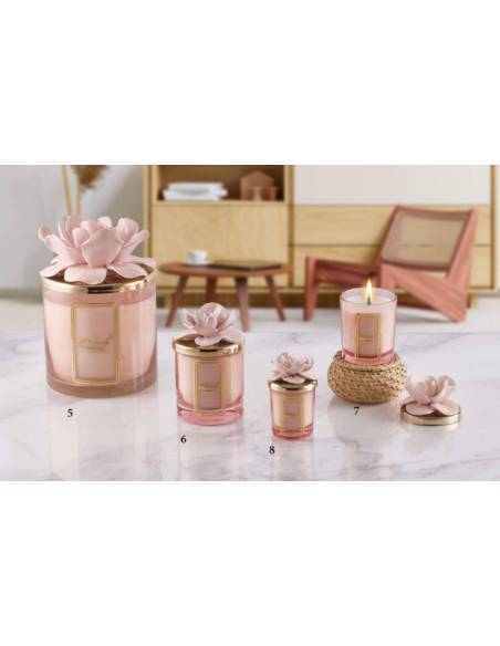 Candele melaverde bomboniere particolari fiore in ceramica rosa