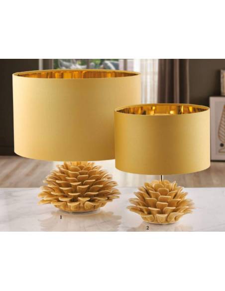 Lampada da tavolo Melaverde bomboniere pianta fiore in ceramica gialla