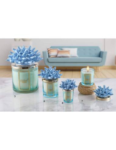 Candele profumate particolari Melaverde tema mare corallo azzurro in ceramica