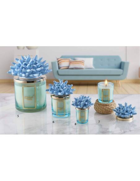 Candele profumate particolari Melaverde tema mare corallo azzurro in ceramica